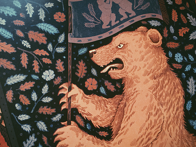 Bear bear drawing floral illustration ink leaves pattern print rug