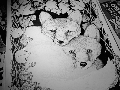 Vulpine forest fox fur illustration ink inking leaves nature woods