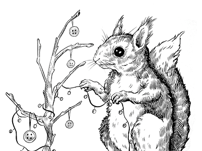 Artvent christmas cute daily drawing illustration ink inking pen squirrel xmas