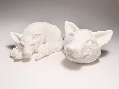 Vulpes & Lupus 3d art clay craft fox hand model white wolf