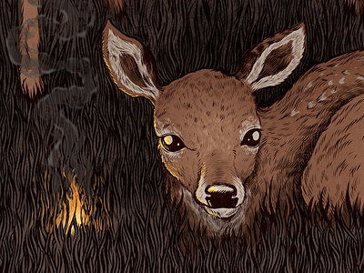 Campfire art craft deer detail drawing illustration ink nature pen wip
