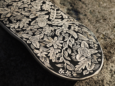 Against The Grain art deck drawing floral illustration ink skateboard wip