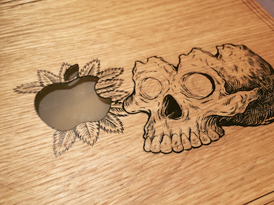 Fridaze apple drawing illustration ink laptop pentel skull wood