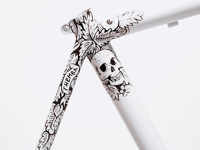 Spoon acrylic bike drawing floral frame illustration paunt progress road bike skull white