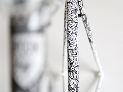 Spoon acrylic bike drawing floral frame illustration paint progress road bike skull white