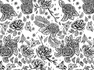 Repeat drawing floral flowers illustration ink pattern rose wip