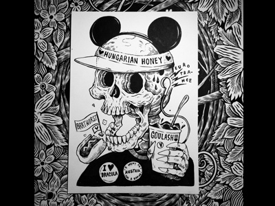 Euro Trippin' drawing euro holiday illustration ink skull tour