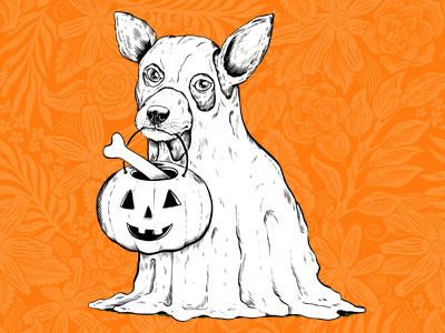 Drawlloween - 1 Ghost dog draw drawing drawlloween ghost halloween illustration pen pumpkin