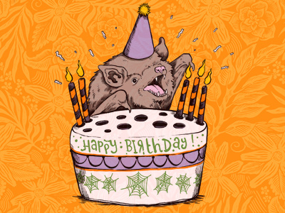 Drawlloween - 14 Bat bat birthday cake drawing halloween illustration ink pen spooky