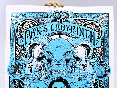 Pan's Labyrinth blue border buy detail film floral illustration ink movei pen print victorian