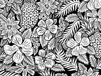Tropical art drawing floral flowers illustration ink leaves pineapple