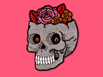 Flower Head Patch art drawing flowers illustration ink patch skull