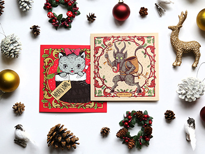 Xmas Cards! card cat christmas cute drawing festive illustration kitten krampus xmas