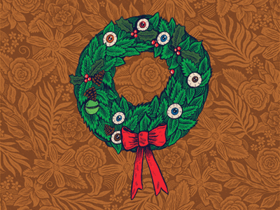 12 Inks of Christmas christmas drawing eyes floral holly illustration spooky weird wreath xmas