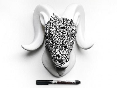 Displaced clay custom floral flowers goat illustration ink kitsch pen