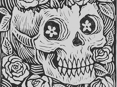 Phew! drawing floral flowers illustration ink lino print printing printmaking prints skull