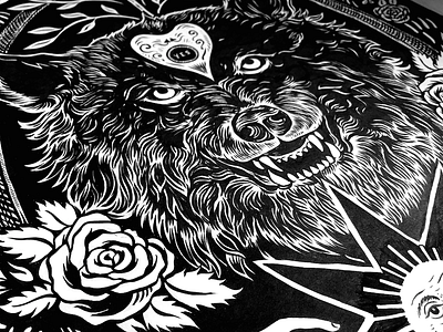 Phew drawing exhibition floral illustration ink pen print rose wolf