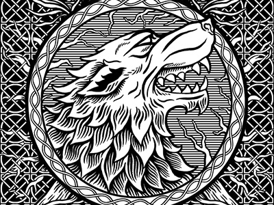 Game of Thrones Door carving celtic door drawing game of thrones illustration sigil stark wolf wood
