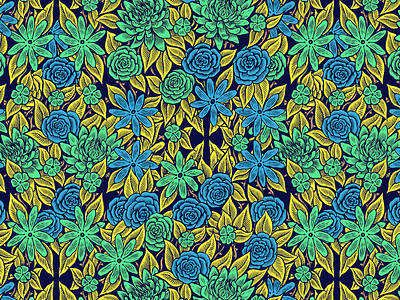 Teal flora floral flowers illustration leaves pattern repeat rose