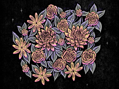 Texture bouquet drawing floral flowers halftone illustration ink pen texture