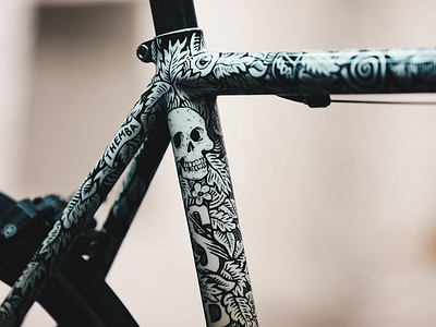 Spoon Customs art bike detail floral frame illustration intricate paint pattern skull