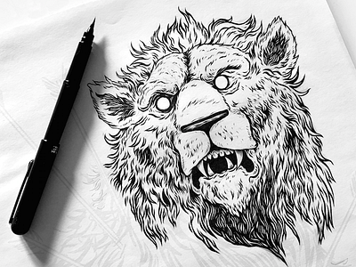 Leo alchemy art detail draw drawing illustration ink lion pen wip