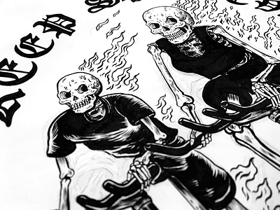Death Pedal art cycling drawing flames illustration skull spin tshirt type