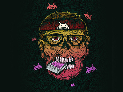 Drawlloween 11 - 8-Bit Zombie 8bit drawlloween game geek halloween illustration ink inktober pen retro zombie