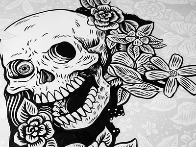 Pattern art drawing floral flowers illustration ink pattern pen repeat skull