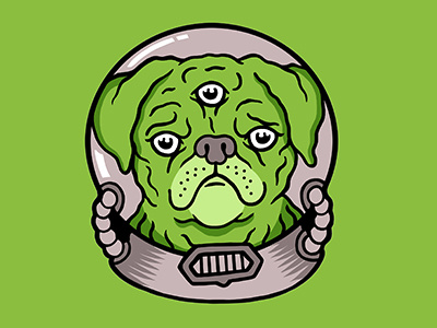 W00F! alien cute dog drawing illustration pug puppy sticker