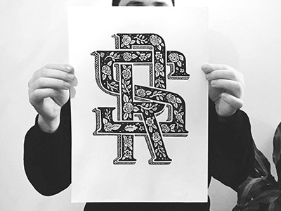 S & R crest floral illustration invites logo monogram romanian typography wedding