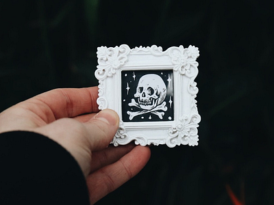 Skull art cute drawing frame illustration ink pen skull tiny