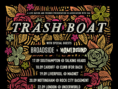 Trash Boat art drawing floral gig illustration live music poster rose