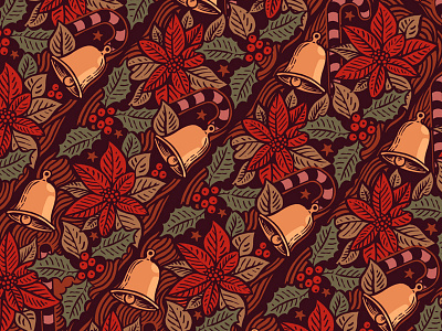Repeat bell christmas drawing holly illustration pattern poinsettia repeat