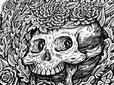 Details detail drawing floral flowers illustration ink line pattern skull