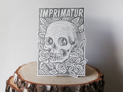 Lino art floral illustration lino print printmaking skull