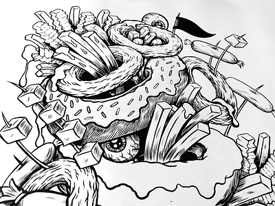 Freaky art drawing food fried illustration ink pen