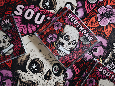 Southpaw art design floral illustration record skull vinyl