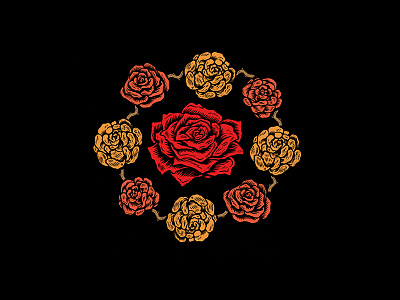 Roses art crest design floral illustration logo rose