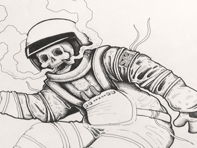 Pen astronaut black ink pen skull traditional white