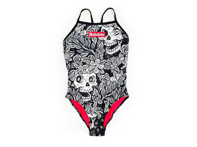 SkullnScales art design drawing floral floral print illustration logo pen and ink skull swimming swimwear