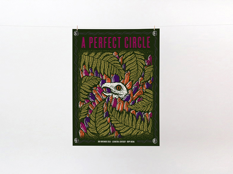 A Perfect Circle Poster gig poster band skull forest ferns screen print poster pen and ink drawing illustration