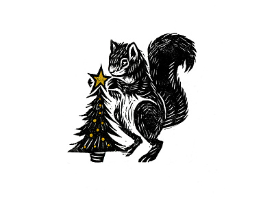 Lino art christmas drawing illustration ink lino lino print squirrel tree xmas