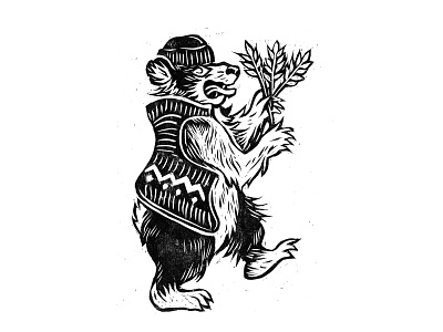 Lino bear folk art folklore illustration lino lino art lino print linocut logo design print printmaking