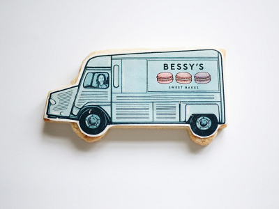 Bessy's Sweet Bakes biscuit blue car design drawing illustration logo van