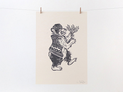 Harvesting Bear bear bear illustration illustration lino lino art lino cut linoblock linocut printmaking