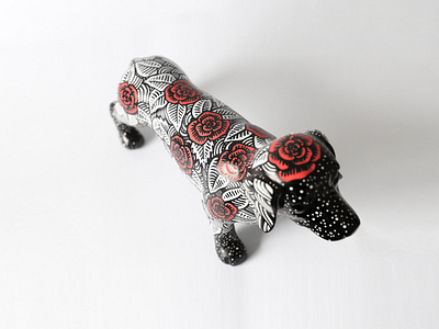 Rosie art design drawing floral hand drawn illustration pen and ink rose sausage dog