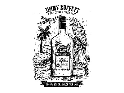 Jimmy Buffett drawing illustration illustration art jimmy buffet lino nautical parrot pen and ink sailor tshirt wood cut