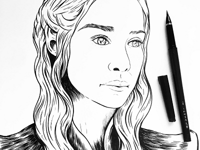 Inks art daenerys targaryen drawing game of thrones got illustration ink portrait sam dunn