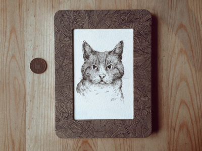 Cat angry cat cute detailed drawing frame funny illustration lolcat pet wood